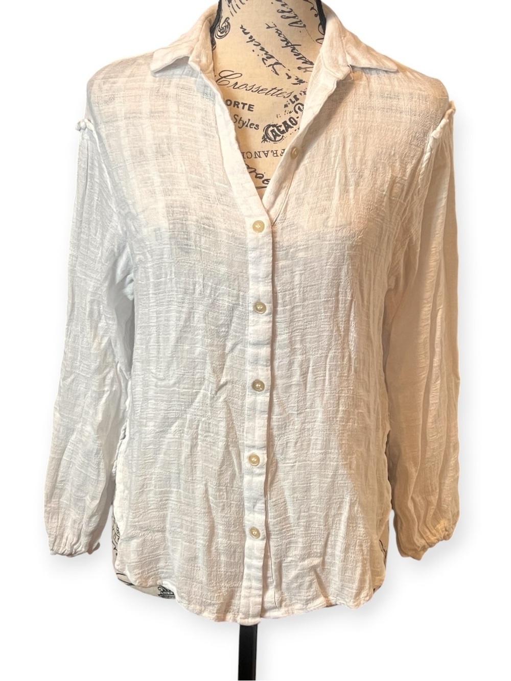 Free people white gauze ruffle shoulder blouse